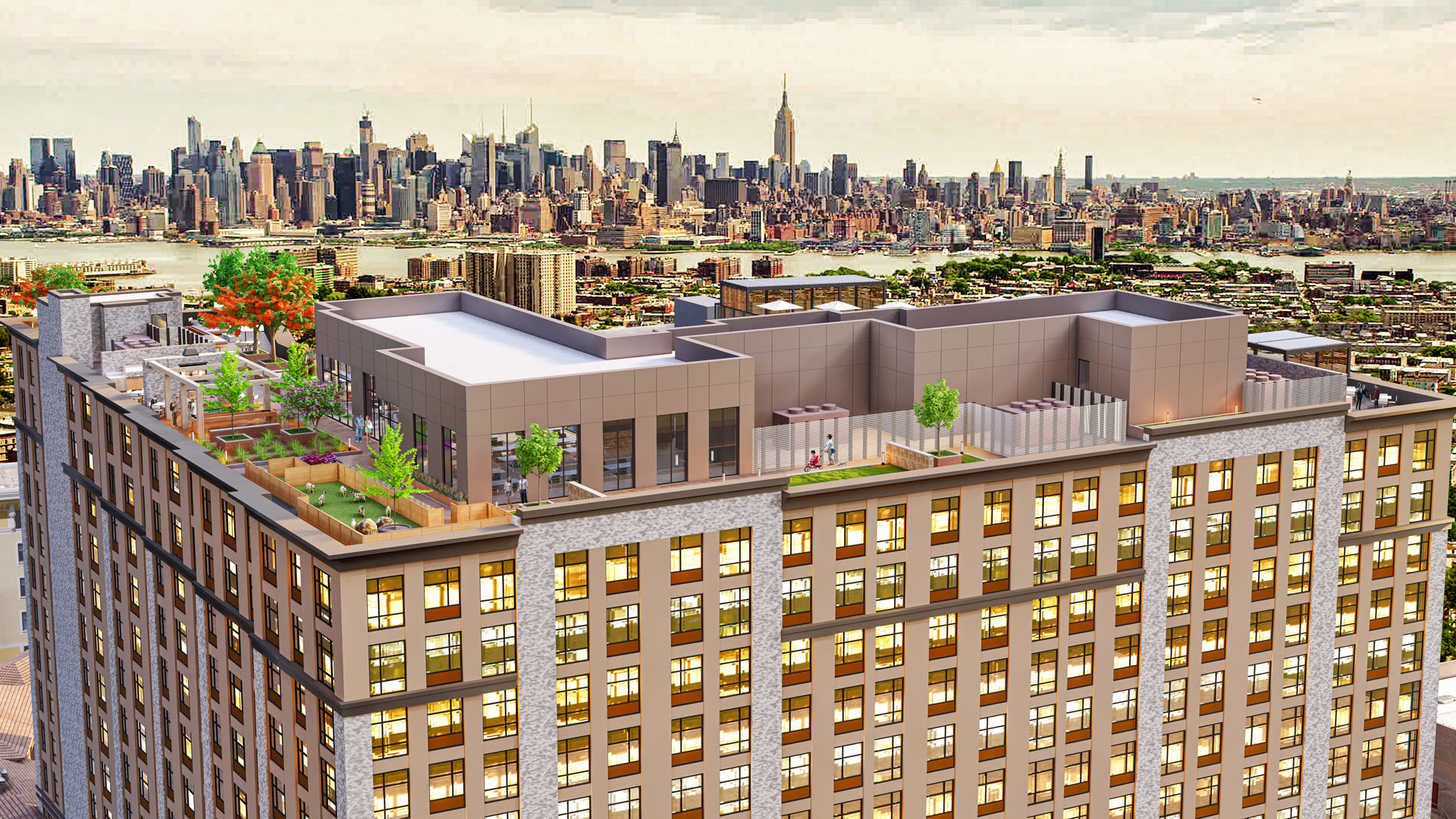 Breslow design rendering of the 32 Oakland Motorized Louvered Roof prior to installation in Jersey City, NJ